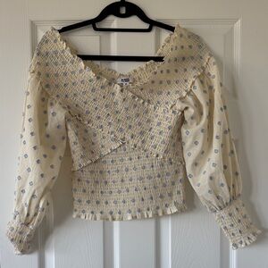 Steve Madden Beige and Blue Patterned Blouse